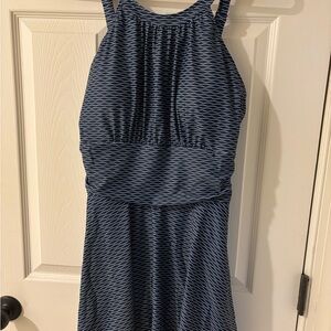 Shekini Blue Patterned Halter Top Women's One-Piece Swimsuit with Shorts EUC XXL